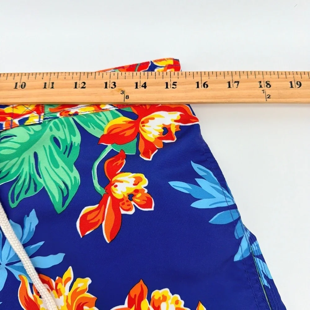 Polo Ralph Lauren Swim Trunks Mens M Blue Floral Tropical Hibiscus Beachwear